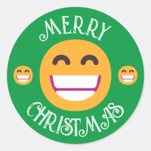 Custom Text & Colours Beaming Face Emojis Christma Classic Round Sticker
