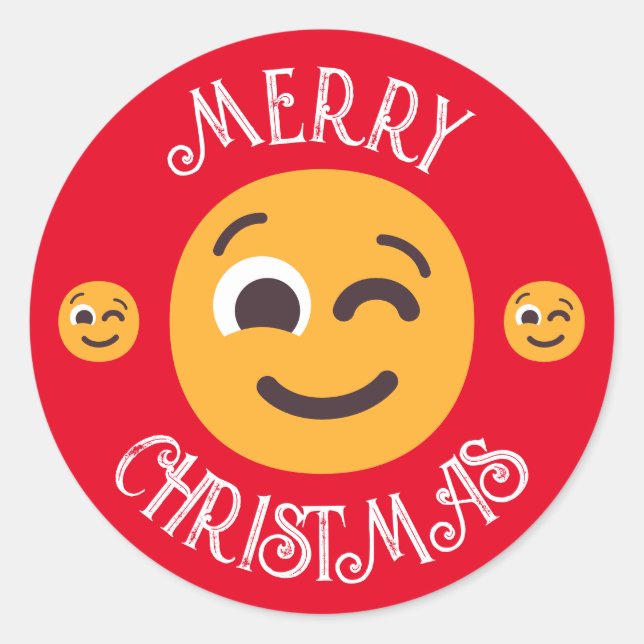 Custom Text & Colours Winking Face Emojis Christma Classic Round Sticker (Front)