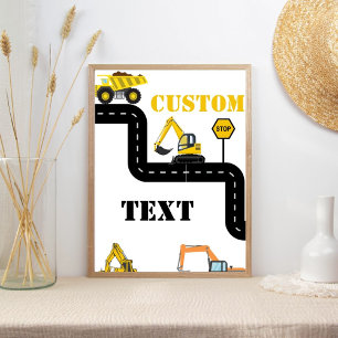 Custom Text Construction Dump Truck Party Poster
