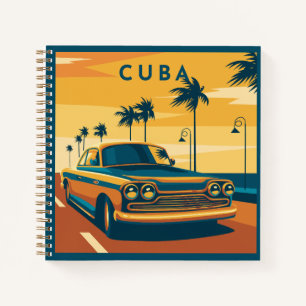 Custom Text Cuba Car Illustration Notebook