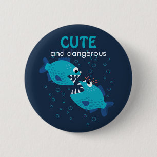 Custom Text Cute And Dangerous Piranha Fish 6 Cm Round Badge