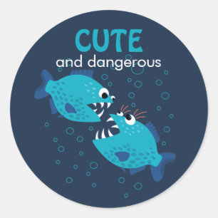 Custom Text Cute And Dangerous Piranha Fish Classic Round Sticker