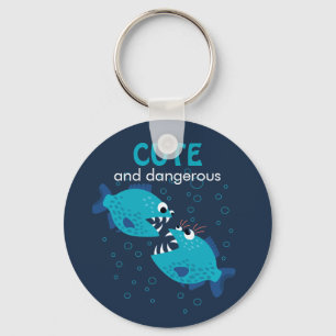 Custom Text Cute And Dangerous Piranha Fish Key Ring