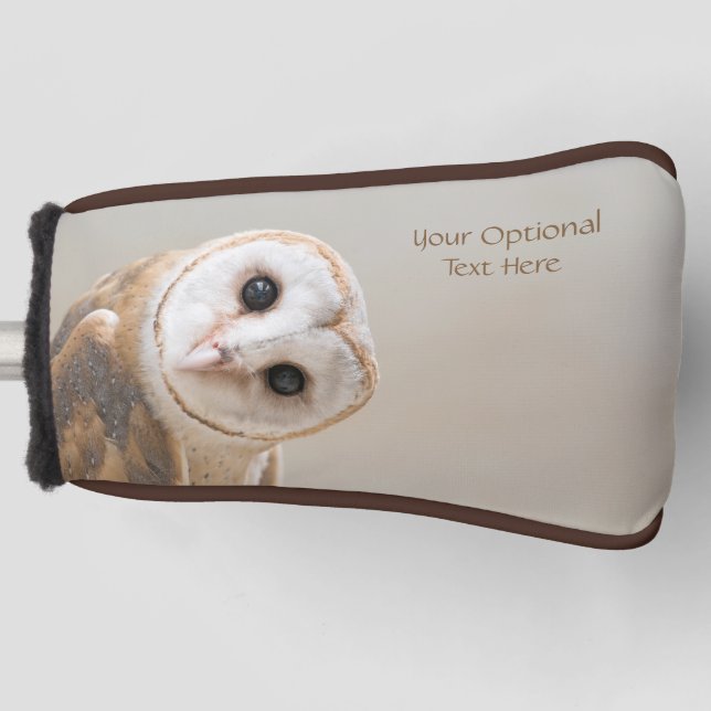 Custom Text Cute Barn Owl Golf Head Cover (Front)
