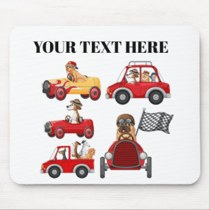 Custom Text Cute Cartoon Dogs Driving Cars Desk Mouse Mat