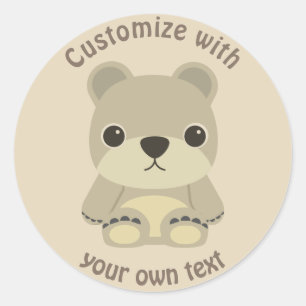 Custom Text Cute Cartoon Teddy Bear Classic Round Sticker