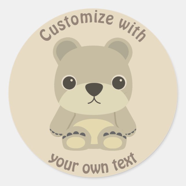 Custom Text Cute Cartoon Teddy Bear Classic Round Sticker (Front)