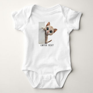 Custom Text Cute Cat Peeking Baby Bodysuit