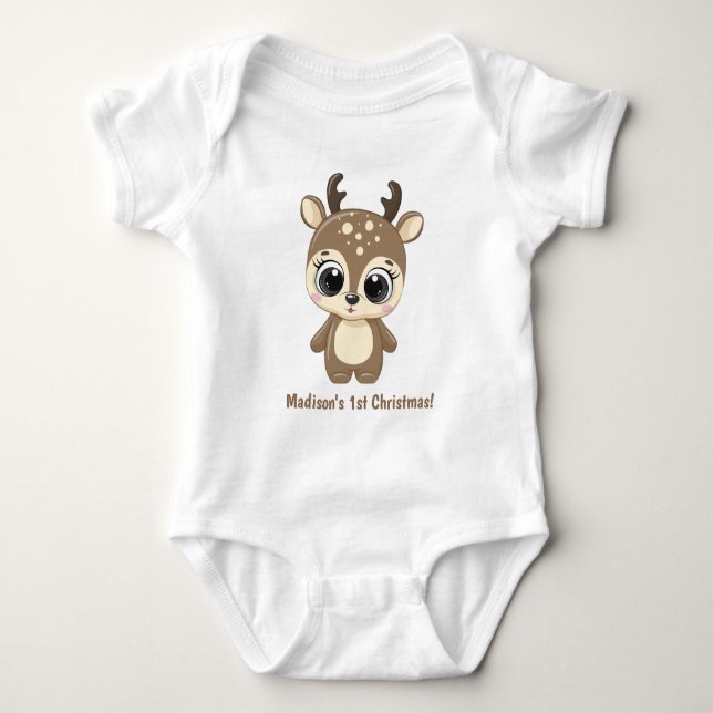 Custom Text Cute Christmas Deer Baby Bodysuit (Front)