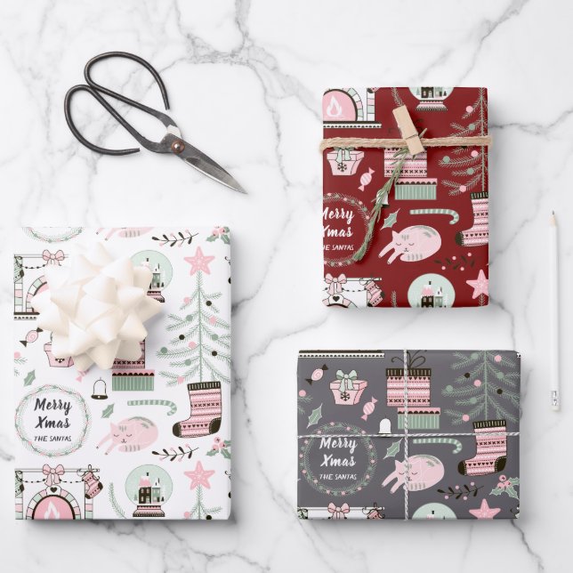 Custom Text Cute Christmas Pattern Wrapping Paper Sheet (Front)