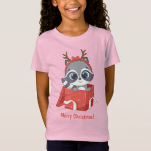 Custom Text Cute Christmas Raccoon T-Shirt