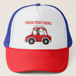 Custom Text Cute Dogs Driving Red Car Foam Trucker Hat