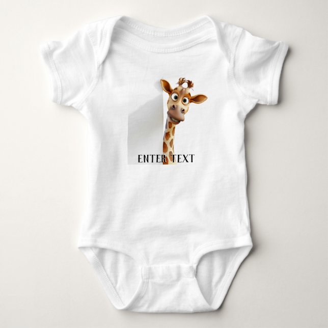 Custom Text Cute Giraffe Peeking Baby Bodysuit (Front)