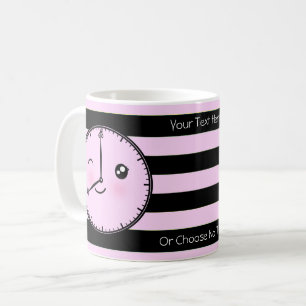 Custom Text/ Cute Kawaii Clock Face Pastel Stripes Coffee Mug