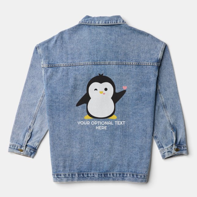 Custom Text Cute Penguin Denim Jacket (Back)