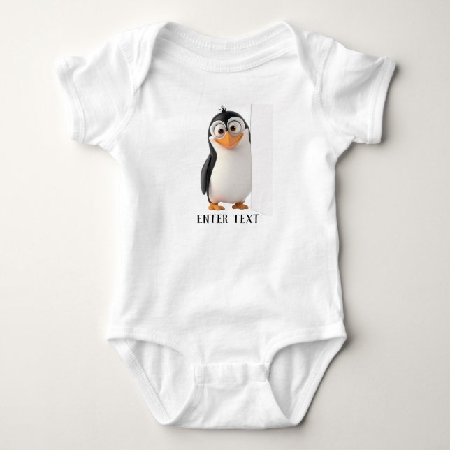Custom Text Cute Penguin Peeking Baby Bodysuit (Front)