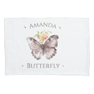 Custom text Cute purple butterfly Watercolor art Pillowcase
