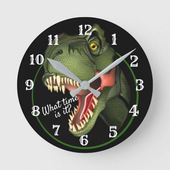 Custom text Cute Scary T-Rex Dinosaur Large Clock (Front)