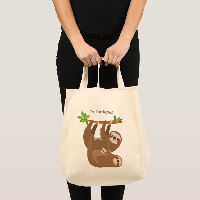 Custom Text Cute Sloth Tote Bag (Front (Product))
