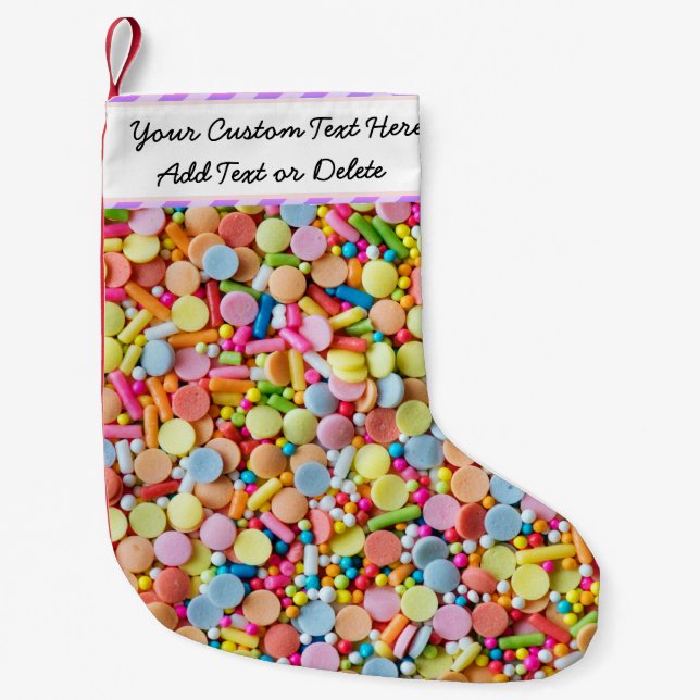 Custom Text/ Cute Sweet Girly Pastel Candy Treats Small Christmas Stocking (Front)