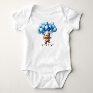 Custom Text Cute Teddy Bear Baby Bodysuit
