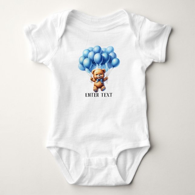Custom Text Cute Teddy Bear Baby Bodysuit (Front)