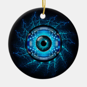 Custom Text Cyber Circuit Eye Ceramic Tree Decoration