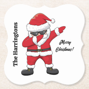 Custom Text Dabbing Dancing Santa Paper Coaster