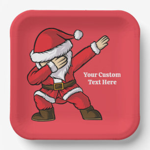 Custom Text Dabbing Dancing Santa Paper Plate