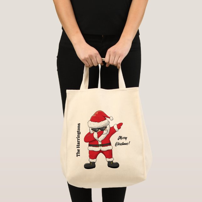Custom Text Dabbing Dancing Santa Tote Bag (Front (Product))