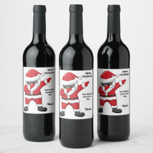 Custom Text Dabbing Dancing Santa Wine Label