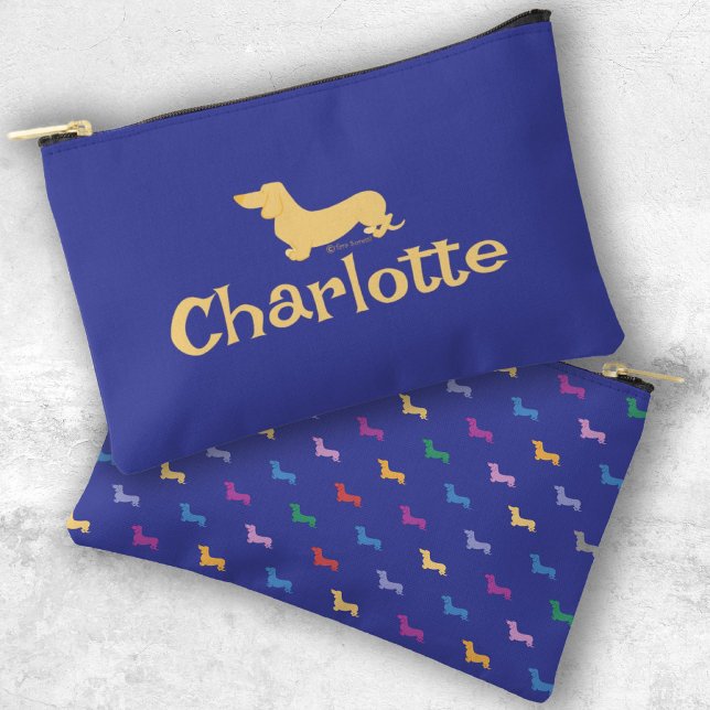 Custom Text Dachshunds Blue Colourful Pattern Dog Accessory Pouch (Creator Uploaded)