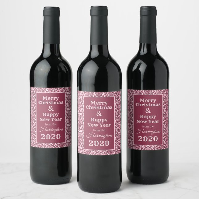 Custom text Damask Pattern wine labels (Bottles)