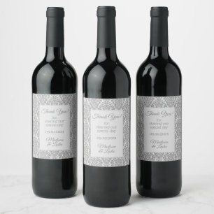 Custom text Damask Pattern wine labels