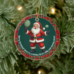 🎾🎄Custom text, Deck the Court Ceramic Tree Decoration
