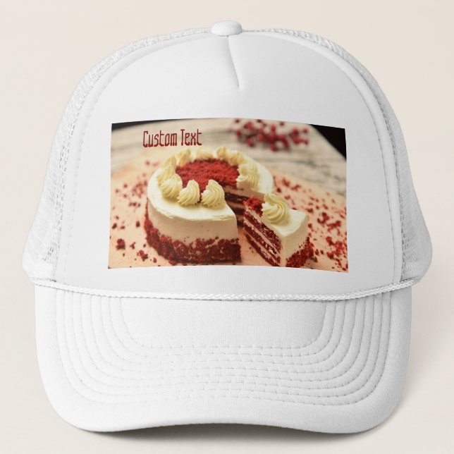 Custom Text Delicious Cake with One Slice Cut Pic Trucker Hat (Front)
