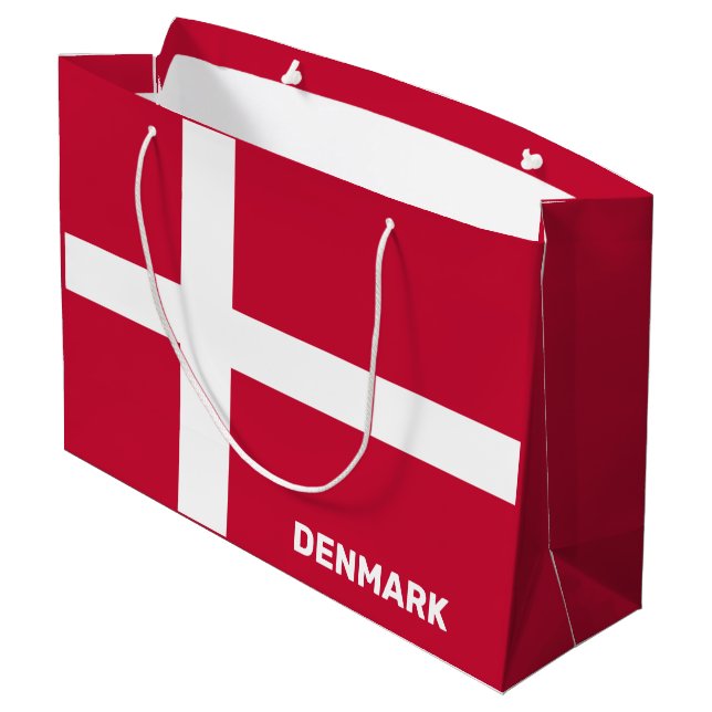 Custom Text Denmark Flag Large Gift Bag (Back Angled)