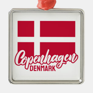 Custom Text Denmark Flag Metal Tree Decoration