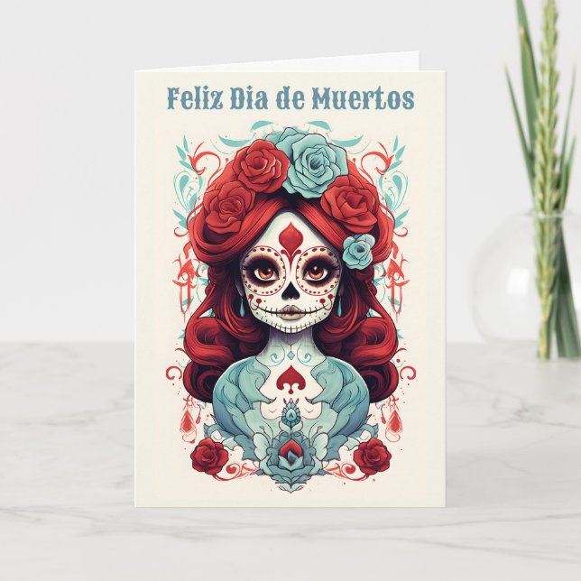Custom text Dia de Muertos☠️ La Calavera Catrina Holiday Card (Front)