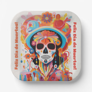 Custom text Dia de Muertos La Calavera Catrina Paper Plate