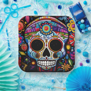 Custom text 💀 Día de Muertos Paper Plate