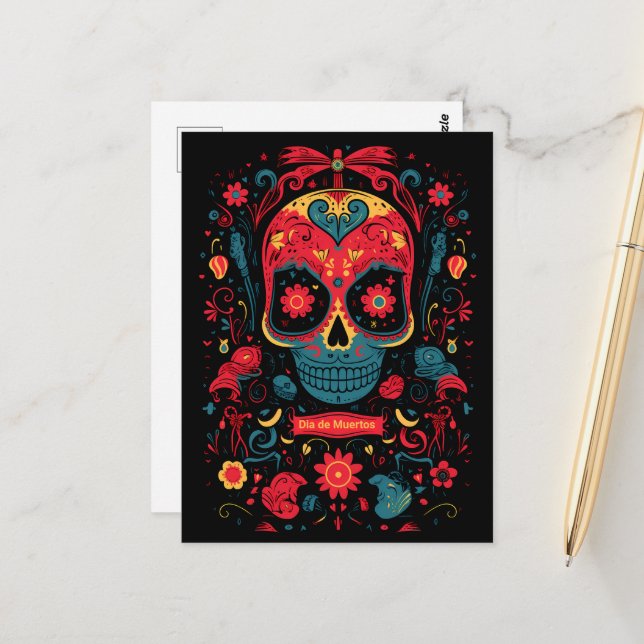 Custom text Dia de Muertos☠️ Remembrance Radiance Postcard (Front/Back In Situ)