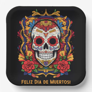 Custom text Dia de Muertos☠️ Sugar Skull  Paper Plate