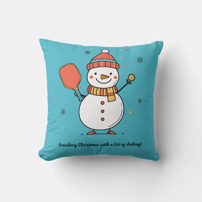 Custom text Dinking Snowman Cushion (Front)