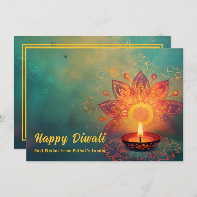 Custom text, Diwali Ethereal Lights Holiday Card (Front/Back)