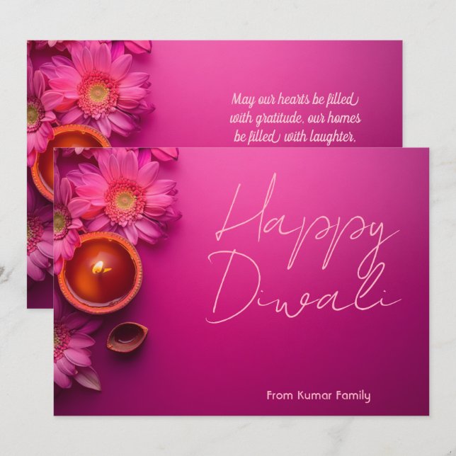Custom text Diwali Gerbera Glow card (Front/Back)