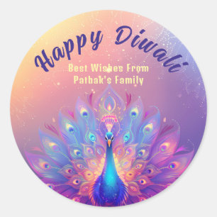 Custom text, Diwali Peacock Splendour Classic Round Sticker