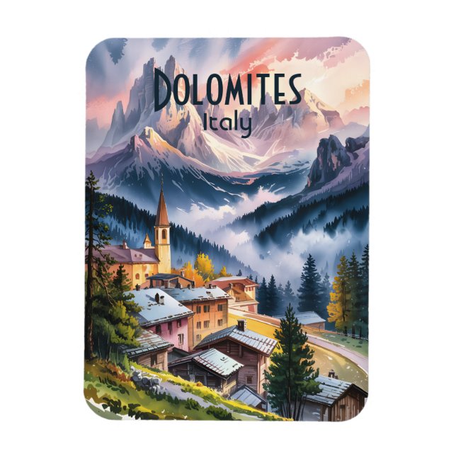 Custom Text Dolomites Alps Italy Travel Watercolor Magnet (Vertical)