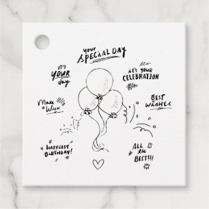 Custom Text Doodle Modern Balloon Happy Birthday  Favour Tags