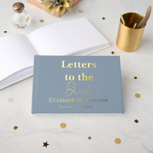 Custom Text Dusty Blue Gold Letters to the Bride Guest Book